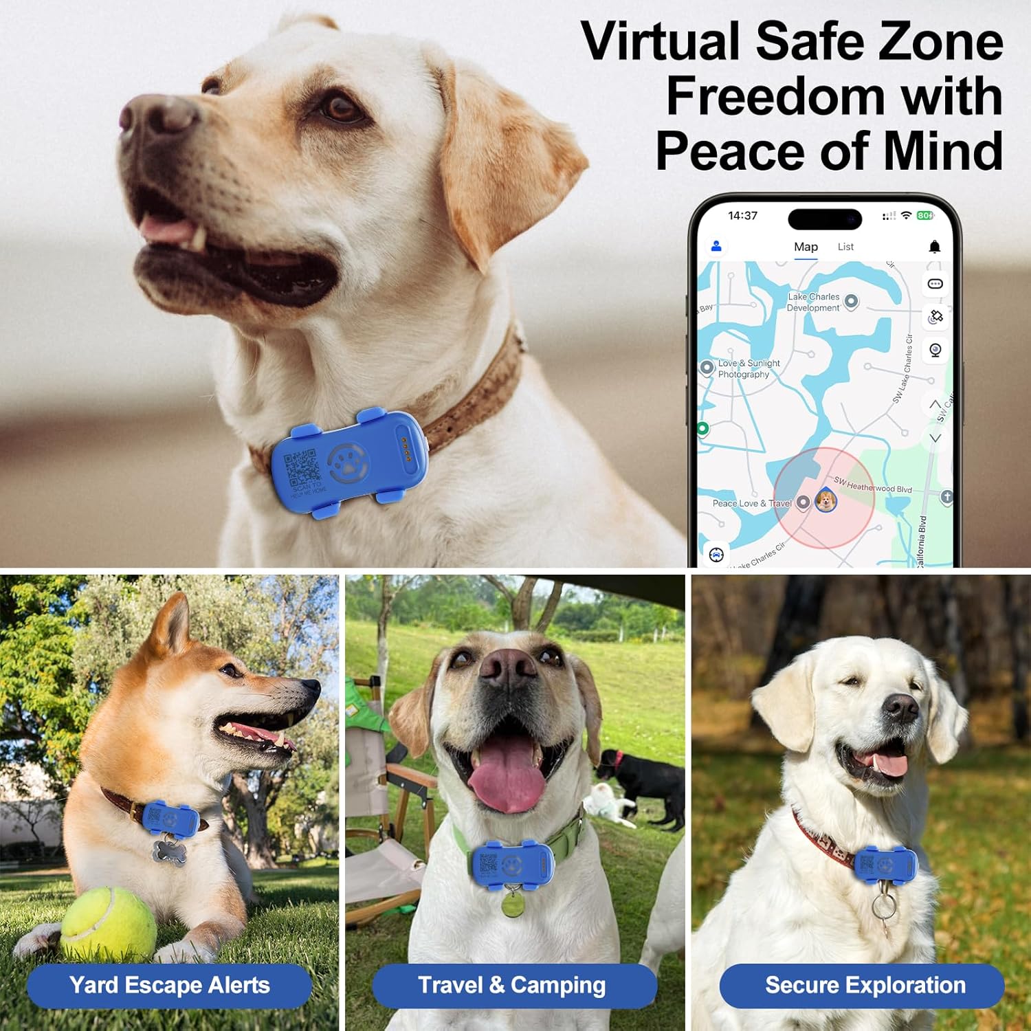 HKM-9304637 Real-Time Pet GPS Tracker with Geofence, Activity Monitoring, Waterproof Design, and Sound & Light Alerts