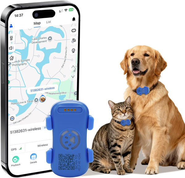 HKM-9304637 Real-Time Pet GPS Tracker with Geofence, Activity Monitoring, Waterproof Design, and Sound & Light Alerts