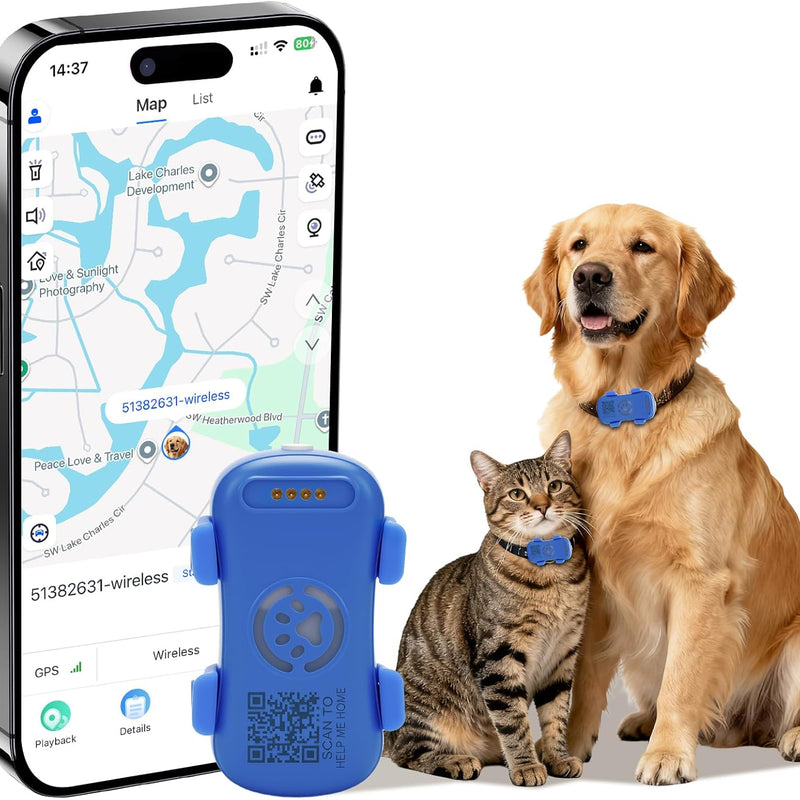 HKM-9304637 Real-Time Pet GPS Tracker with Geofence, Activity Monitoring, Waterproof Design, and Sound & Light Alerts