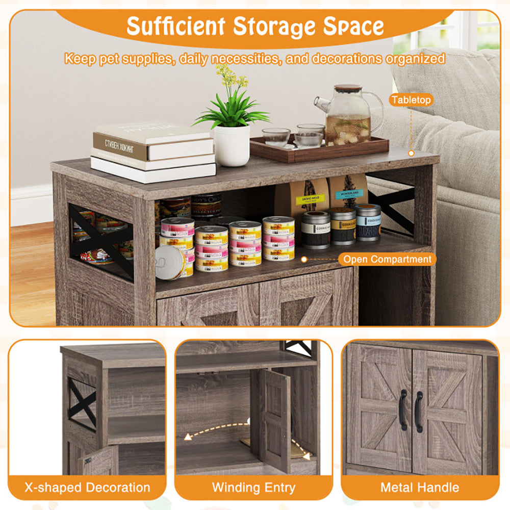 HKM-9305021 Gray Cat Litter Box Enclosure with Storage - Hidden Washroom Furniture and Scratching Pad