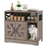 HKM-9305021 Gray Cat Litter Box Enclosure with Storage - Hidden Washroom Furniture and Scratching Pad