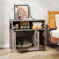 HKM-9305021 Gray Cat Litter Box Enclosure with Storage - Hidden Washroom Furniture and Scratching Pad