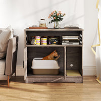 HKM-9305021 Gray Cat Litter Box Enclosure with Storage - Hidden Washroom Furniture and Scratching Pad