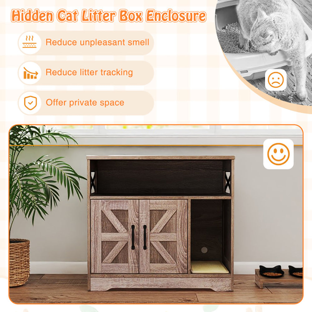 HKM-9305021 Gray Cat Litter Box Enclosure with Storage - Hidden Washroom Furniture and Scratching Pad