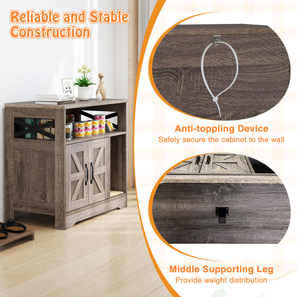 HKM-9305021 Gray Cat Litter Box Enclosure with Storage - Hidden Washroom Furniture and Scratching Pad