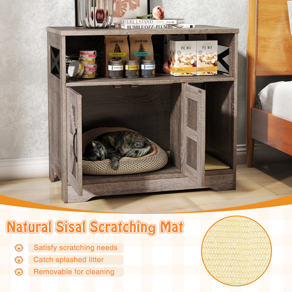 HKM-9305021 Gray Cat Litter Box Enclosure with Storage - Hidden Washroom Furniture and Scratching Pad