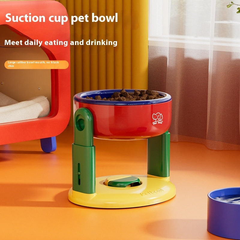 HKM-9305149 Adjustable Lifting Suction Cup Pet Bowl - Pink, Red & Blue Options