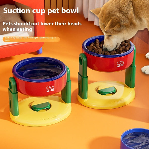HKM-9305149 Adjustable Lifting Suction Cup Pet Bowl - Pink, Red & Blue Options