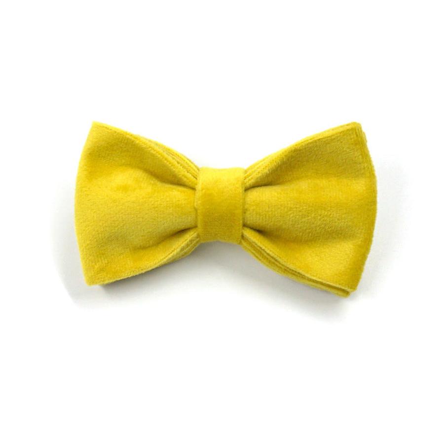 HKM-930515 Rose Gold Buckle Yellow Velvet Dog Collar with Engravable Bow Tie - Available in Multiple Sizes