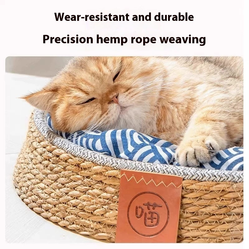 HKM-9305405 Comfortable Rattan Cat Nest Bed - Breathable & Cozy for Your Feline Friend