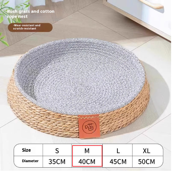 HKM-9305405 Comfortable Rattan Cat Nest Bed - Breathable & Cozy for Your Feline Friend