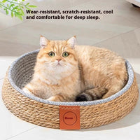 HKM-9305405 Comfortable Rattan Cat Nest Bed - Breathable & Cozy for Your Feline Friend