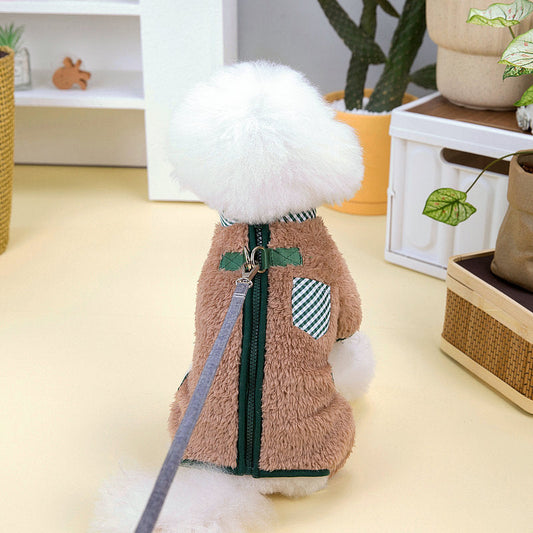 HKM-9305533 Double-Sided Velveteen Dog Clothing in Apricot and Khaki - Sizes XS to XL