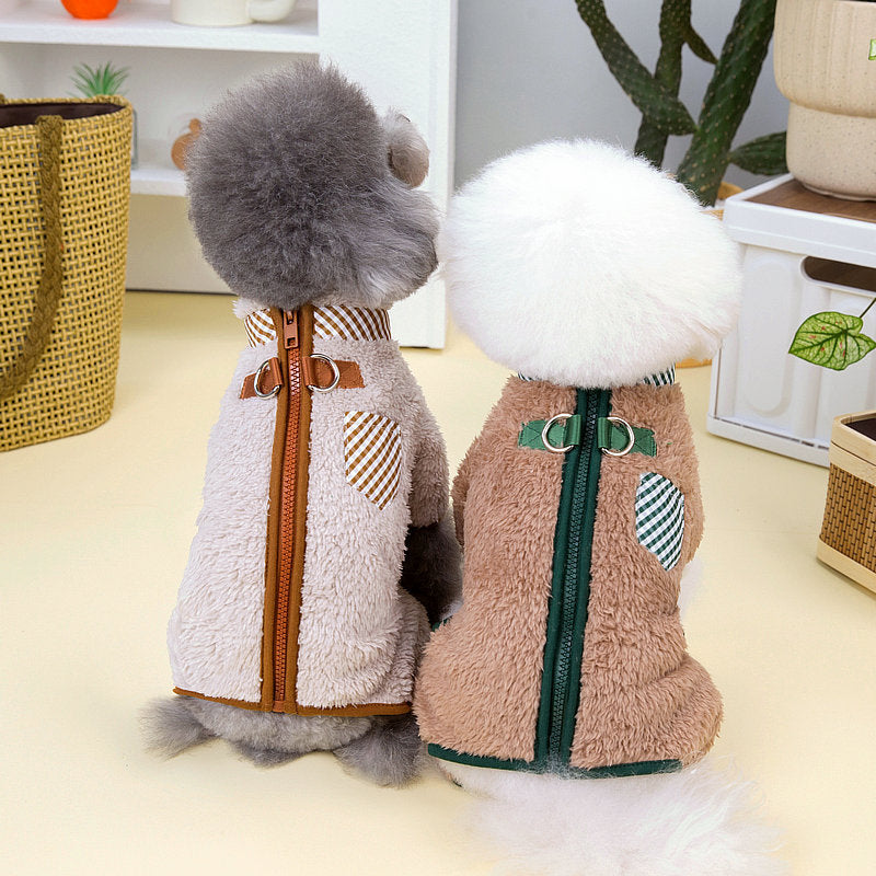 HKM-9305533 Double-Sided Velveteen Dog Clothing in Apricot and Khaki - Sizes XS to XL