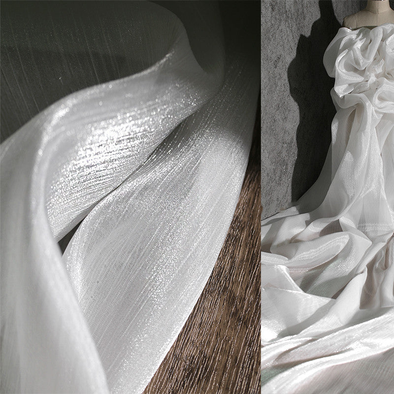 HKM-930643 White Shiny Mesh Yarn Fabric for Clothing Design - 155cm x 50cm Roll