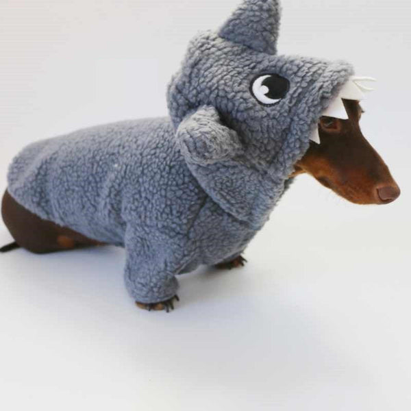 HKM-9306941 Fleece-Lined Gray Shark Hooded Sweater for Dogs and Cats - Warm and Trendy Pet Clothes