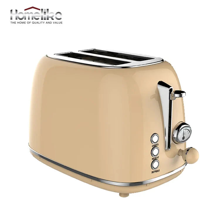 HKM-930707 Retro Stainless Steel 2-Slice Toaster with Auto Pop-Up Function for Home Use