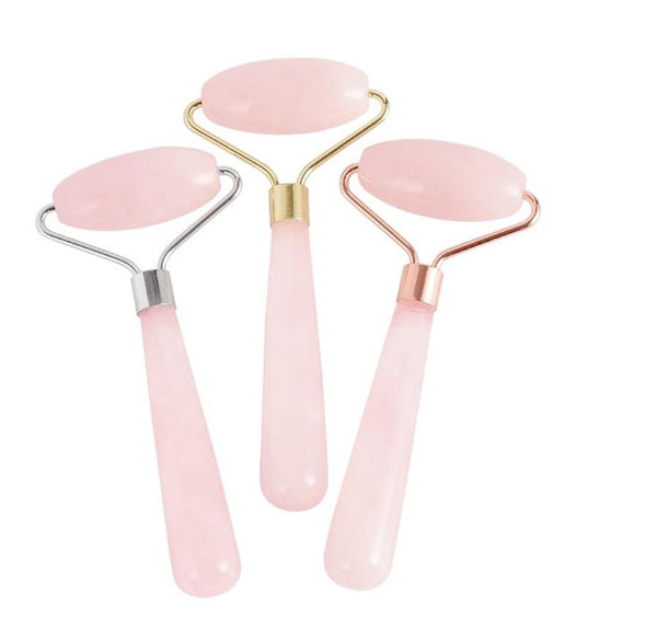 HKM-930707 Rose Quartz Roller Massage Tool for Neck, Face, Back, and Foot Care - 120mm Size