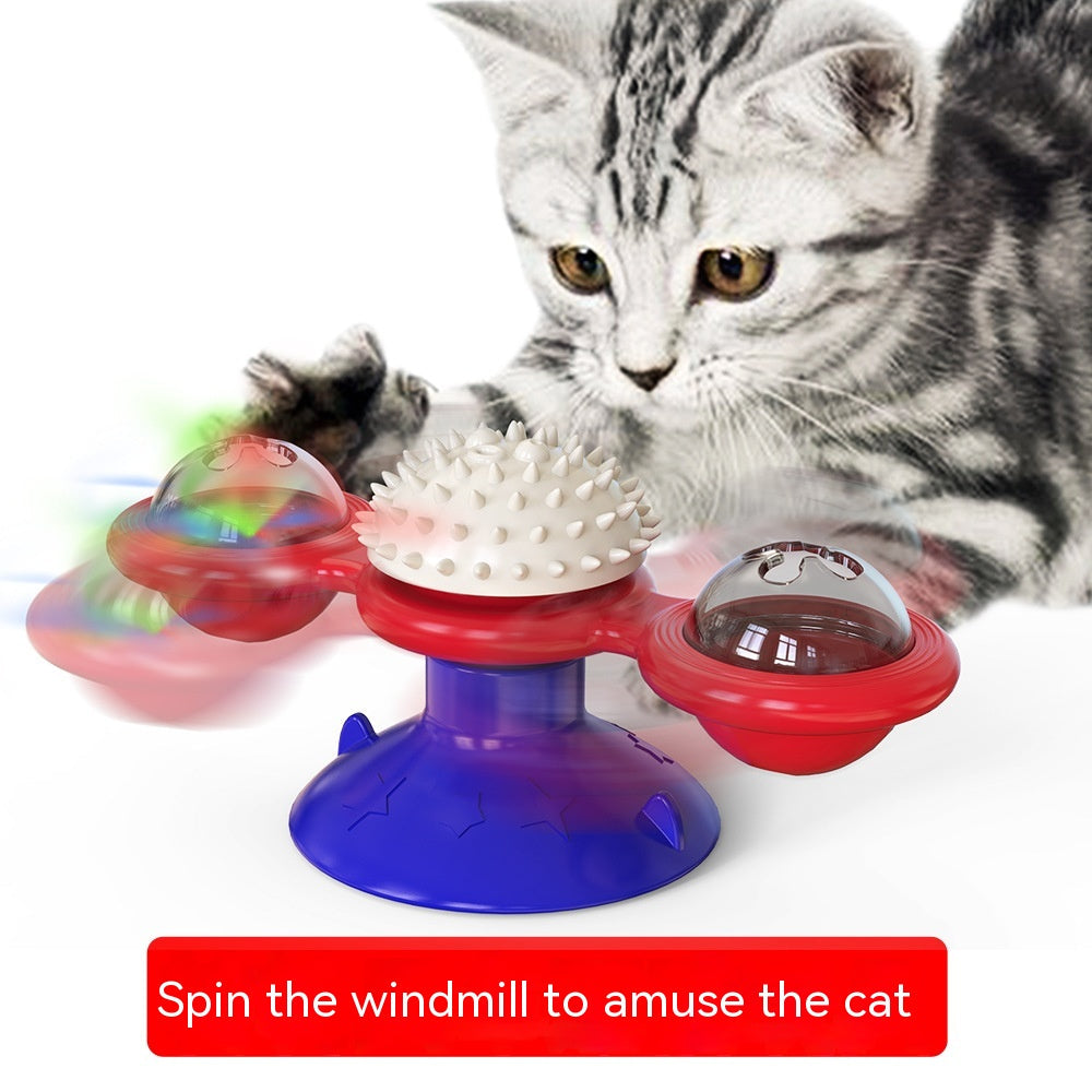 HKM-9307325 Rotating Windmill Cat Teaser Toy with Lights - Colorful Interactive Pet Plaything