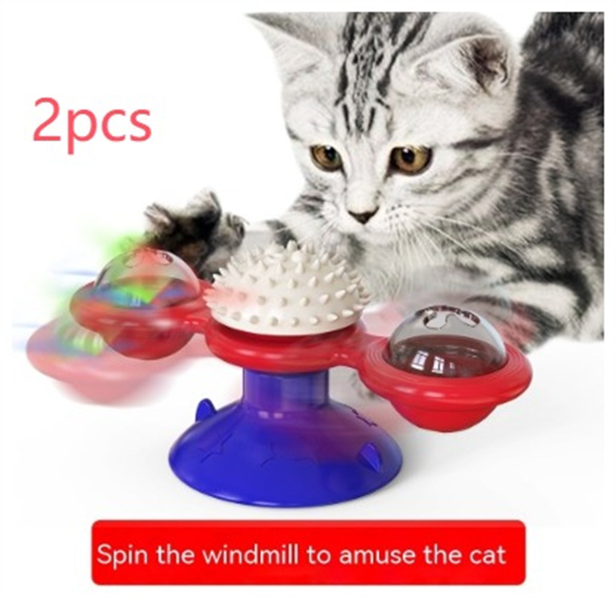 HKM-9307325 Rotating Windmill Cat Teaser Toy with Lights - Colorful Interactive Pet Plaything