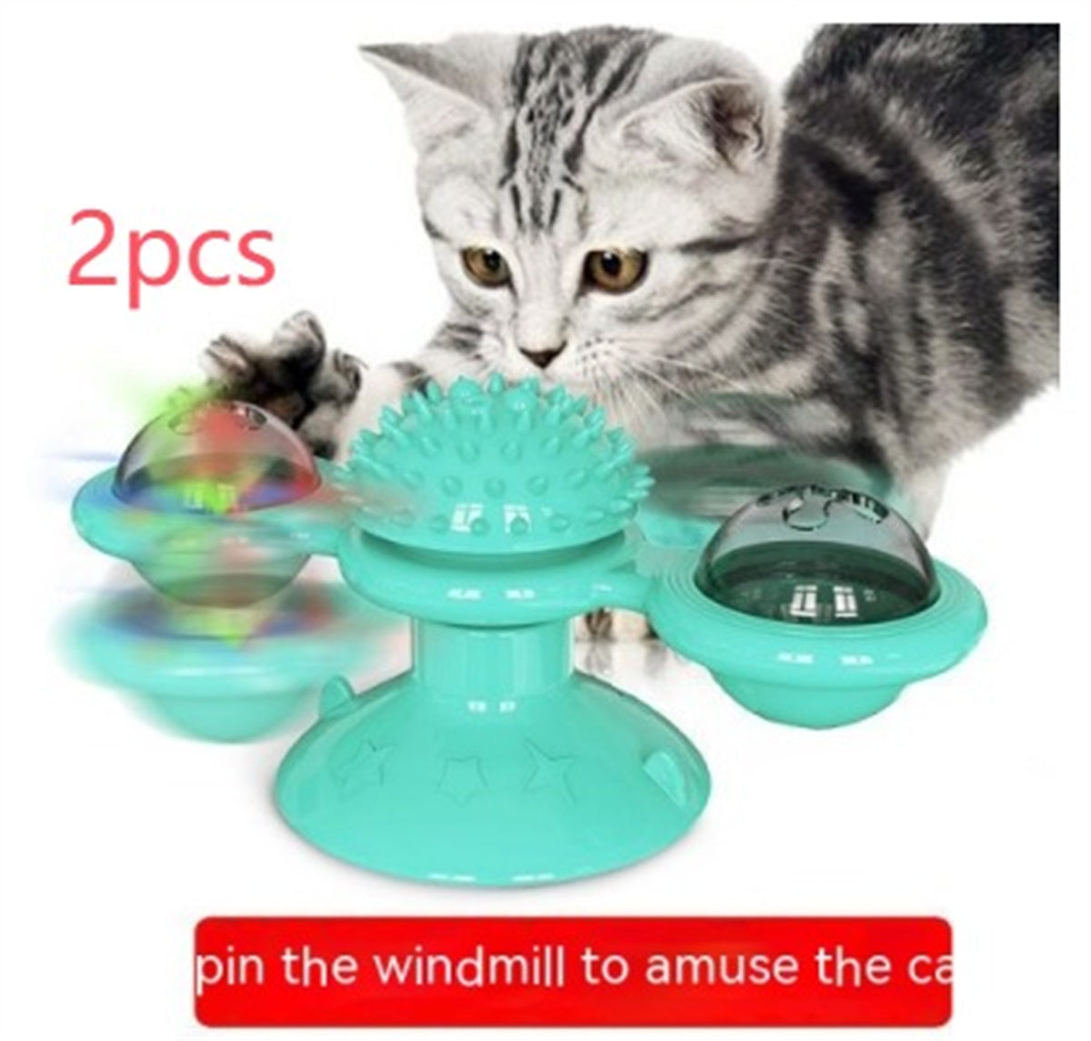 HKM-9307325 Rotating Windmill Cat Teaser Toy with Lights - Colorful Interactive Pet Plaything