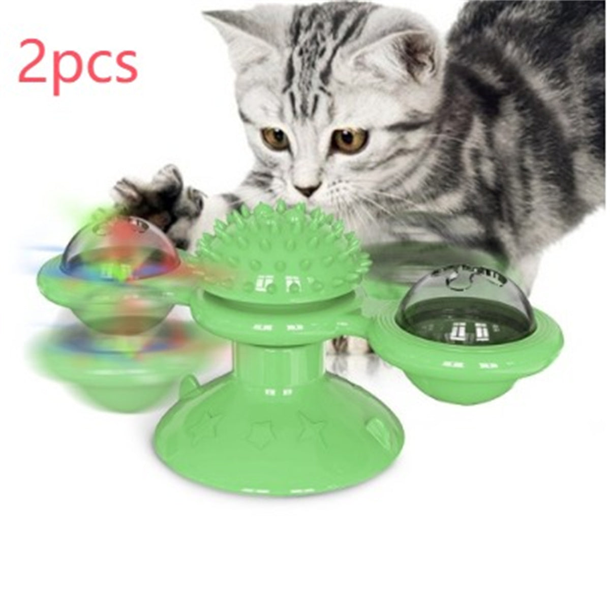 HKM-9307325 Rotating Windmill Cat Teaser Toy with Lights - Colorful Interactive Pet Plaything