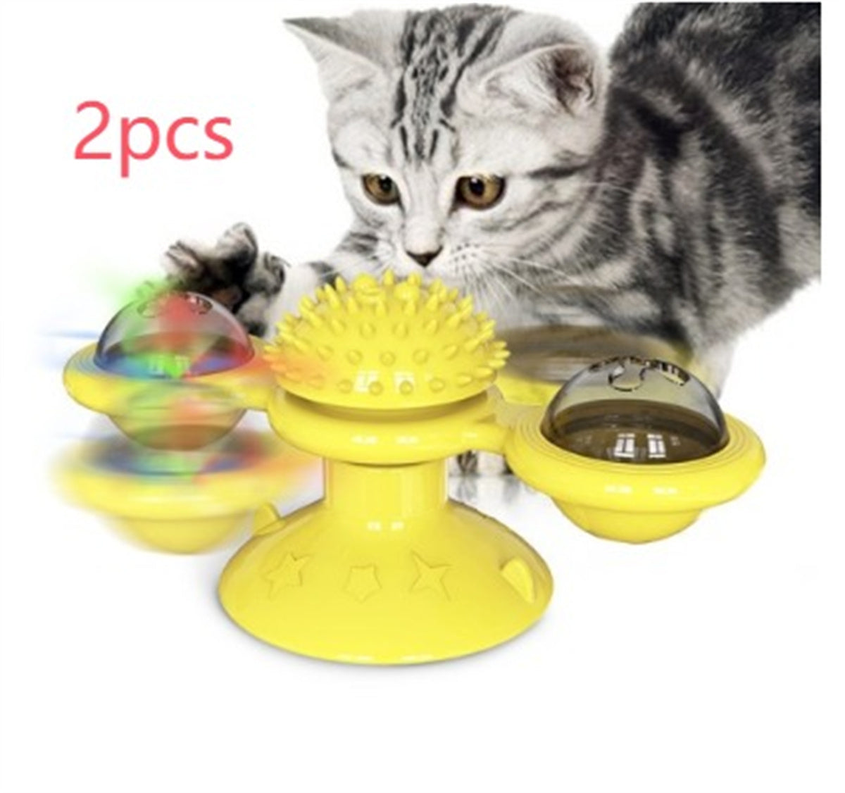 HKM-9307325 Rotating Windmill Cat Teaser Toy with Lights - Colorful Interactive Pet Plaything