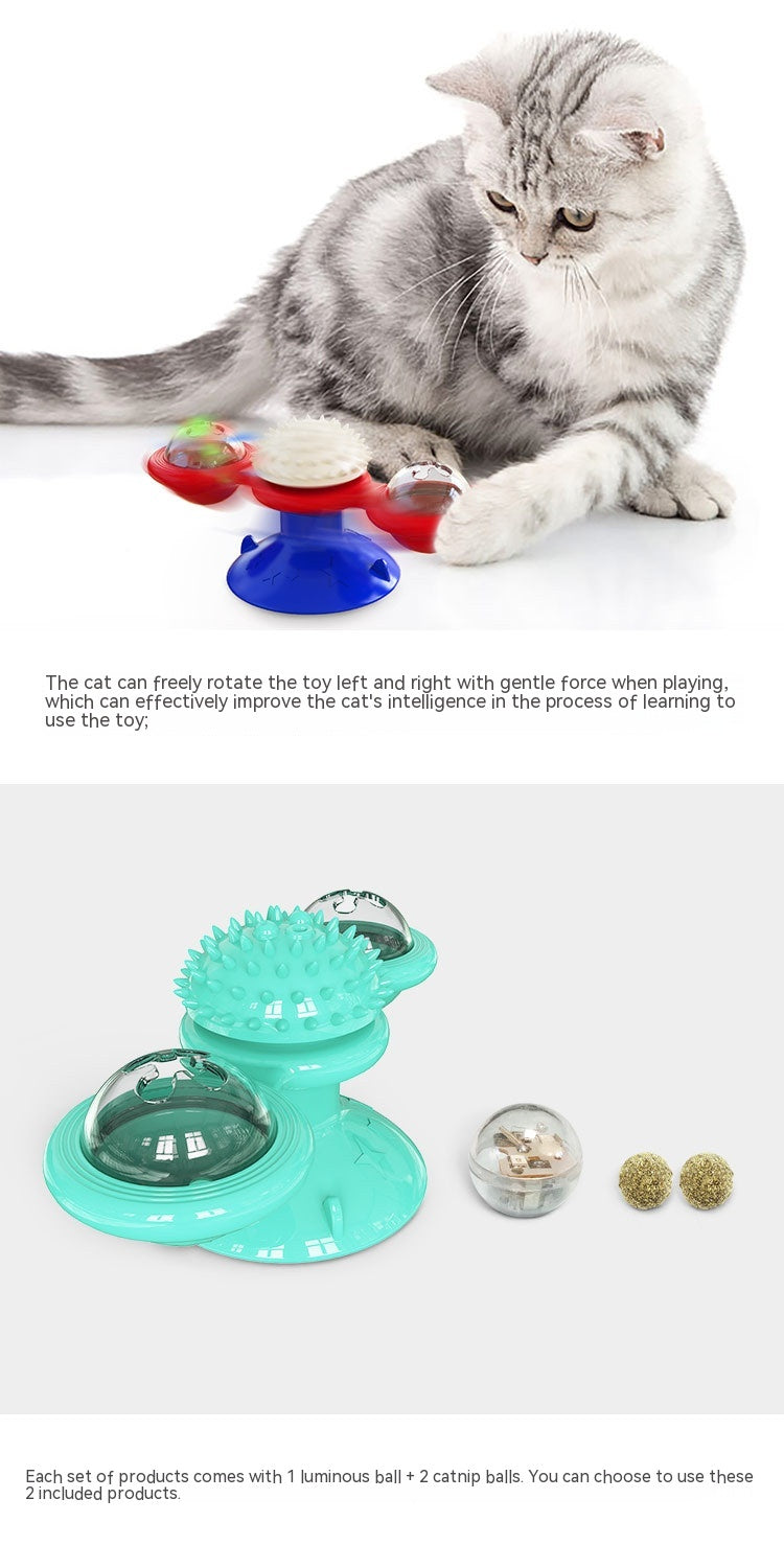 HKM-9307325 Rotating Windmill Cat Teaser Toy with Lights - Colorful Interactive Pet Plaything