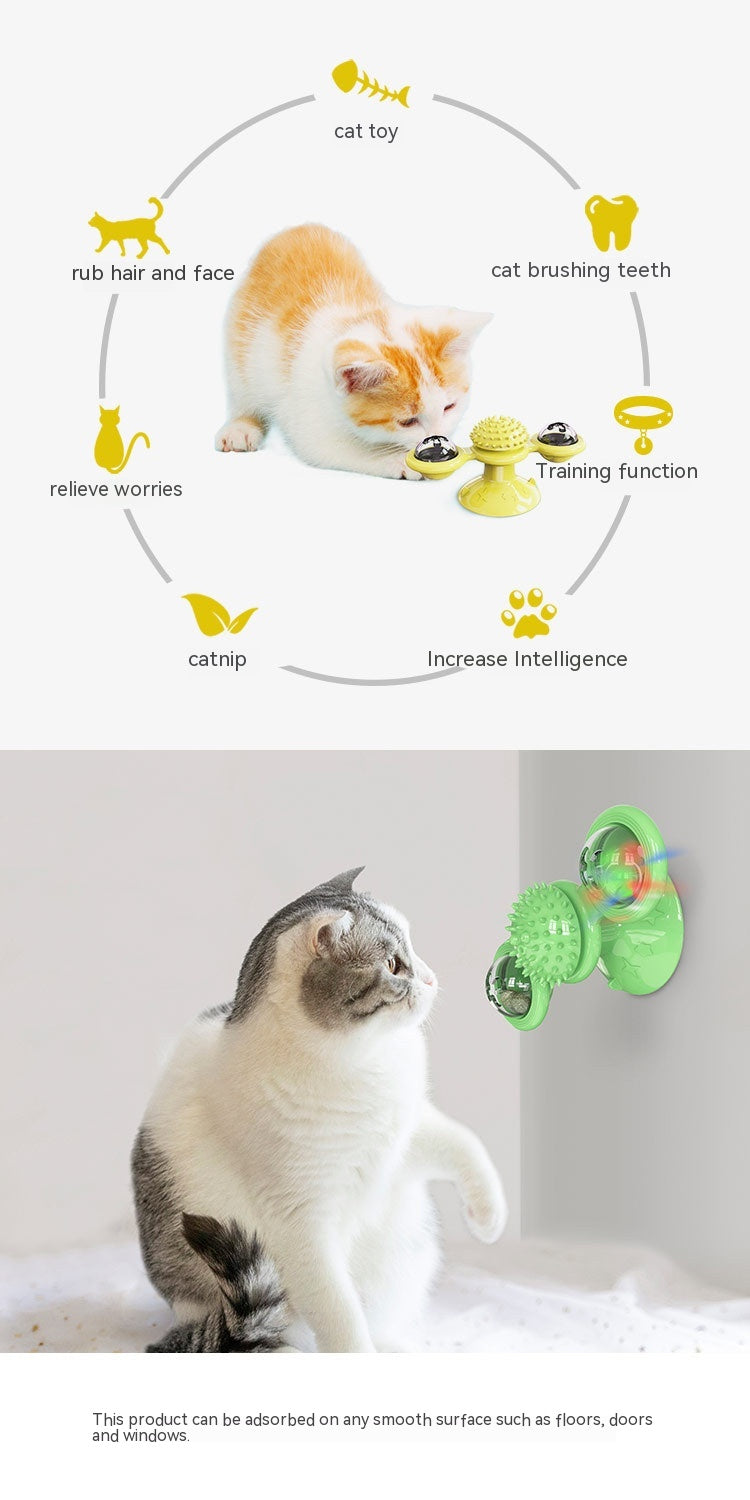 HKM-9307325 Rotating Windmill Cat Teaser Toy with Lights - Colorful Interactive Pet Plaything