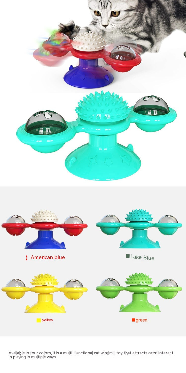 HKM-9307325 Rotating Windmill Cat Teaser Toy with Lights - Colorful Interactive Pet Plaything