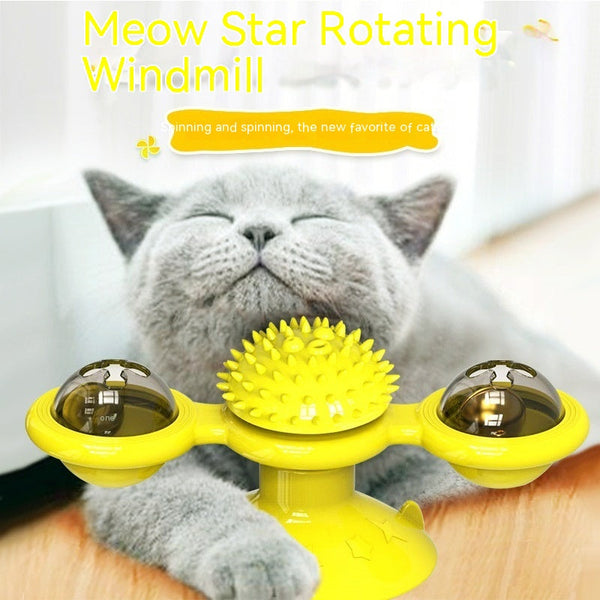 HKM-9307325 Rotating Windmill Cat Teaser Toy with Lights - Colorful Interactive Pet Plaything