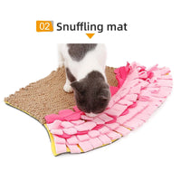 HKM-9307965 Natural Jute Cat Mat Blanket with Polar Fleece Sniffing Toy - Pink & Yellow
