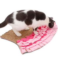 HKM-9307965 Natural Jute Cat Mat Blanket with Polar Fleece Sniffing Toy - Pink & Yellow