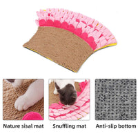 HKM-9307965 Natural Jute Cat Mat Blanket with Polar Fleece Sniffing Toy - Pink & Yellow
