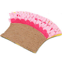 HKM-9307965 Natural Jute Cat Mat Blanket with Polar Fleece Sniffing Toy - Pink & Yellow