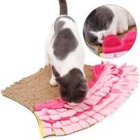 HKM-9307965 Natural Jute Cat Mat Blanket with Polar Fleece Sniffing Toy - Pink & Yellow