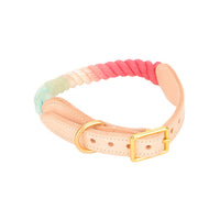 HKM-9309117 Gradient Color Vegetable Tanned Leather and Cotton Rope Pet Collar for Dogs and Cats
