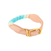 HKM-9309117 Gradient Color Vegetable Tanned Leather and Cotton Rope Pet Collar for Dogs and Cats