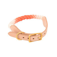 HKM-9309117 Gradient Color Vegetable Tanned Leather and Cotton Rope Pet Collar for Dogs and Cats