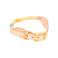 HKM-9309117 Gradient Color Vegetable Tanned Leather and Cotton Rope Pet Collar for Dogs and Cats