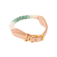 HKM-9309117 Gradient Color Vegetable Tanned Leather and Cotton Rope Pet Collar for Dogs and Cats