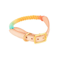 HKM-9309117 Gradient Color Vegetable Tanned Leather and Cotton Rope Pet Collar for Dogs and Cats