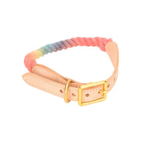 HKM-9309117 Gradient Color Vegetable Tanned Leather and Cotton Rope Pet Collar for Dogs and Cats