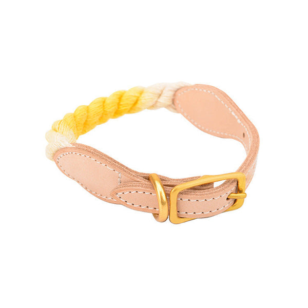 HKM-9309117 Gradient Color Vegetable Tanned Leather and Cotton Rope Pet Collar for Dogs and Cats