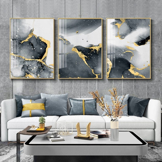 HKM-930963 Black Marble Canvas Wall Art - Modern Decorative Painting - Multiple Sizes Available