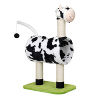 HKM-9310397 Cow Print Cat Climbing Frame with Scratching Post and Shelf for Playtime