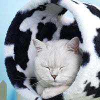 HKM-9310397 Cow Print Cat Climbing Frame with Scratching Post and Shelf for Playtime