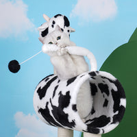 HKM-9310397 Cow Print Cat Climbing Frame with Scratching Post and Shelf for Playtime