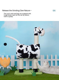 HKM-9310397 Cow Print Cat Climbing Frame with Scratching Post and Shelf for Playtime