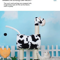 HKM-9310397 Cow Print Cat Climbing Frame with Scratching Post and Shelf for Playtime